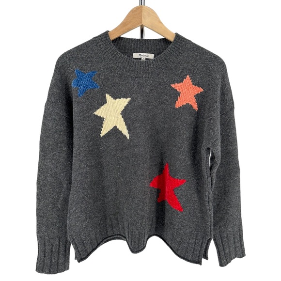 Madewell Starry Night Pullover Sweater Merino Wool size Small Boxy Fit Grey - Picture 3 of 13